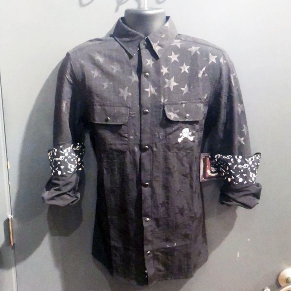 Black LS Music Shirt with Tone on Tone Stars.